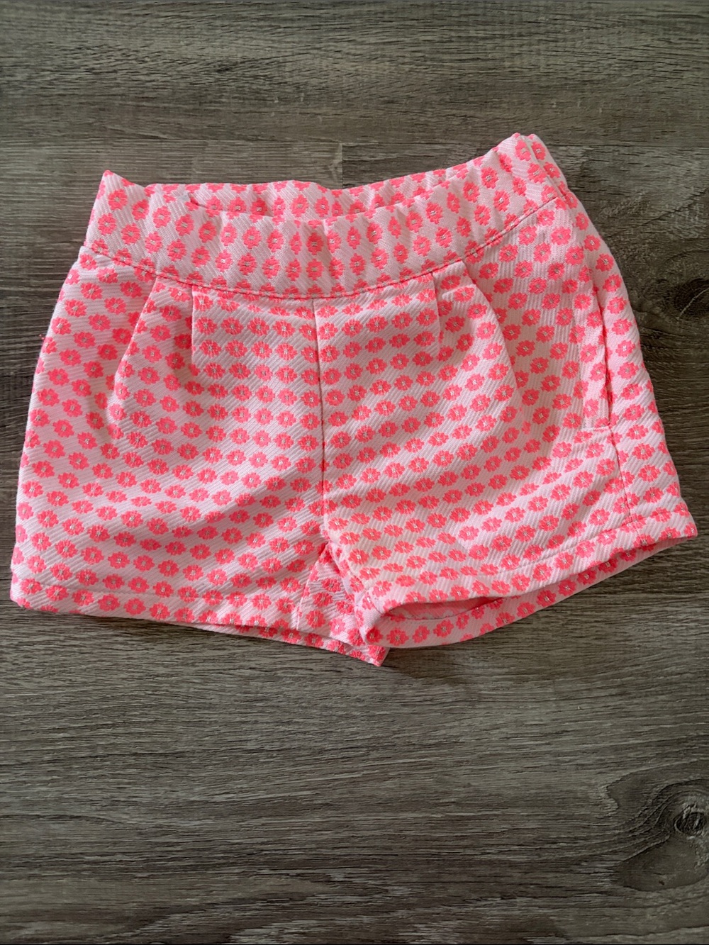 Janie and Jack Coral Pink Daisy Knit Pull-On Shorts